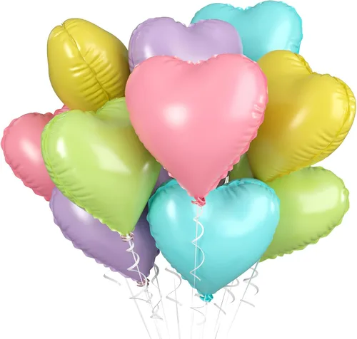 Miniatura 58 de Globos de corazón azul bebé, 10 piezas de globos en forma de corazón azul claro y blanco pastel, globos de papel de aluminio blanco arena crema