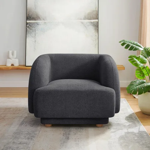 Miniatura 9 de VANOMi Silla de sala de estar de gran tamaño, sillas de barril modernas y cómodas, sillón individual con patas de madera, sillón tapizado