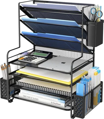Miniatura 14 de Simple Trending Organizador de archivos de escritorio de 8 niveles, 1 paquete de bandeja de cartas, organizador de papel, accesorios de escritorio