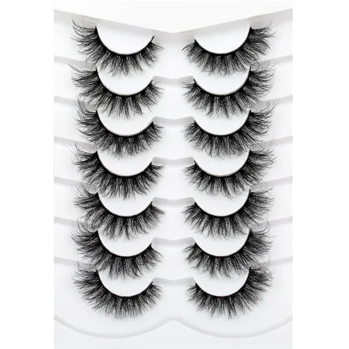Miniatura 46 de Medias pestañas postizas con banda transparente, finas, estilo ojo de gato, naturales, cortas, pequeñas, acento 3/4, de visón sintético, tiras