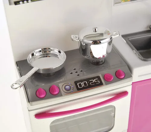 Miniatura 6 de PowerTRC Juego de juguetes de cocina para muñecas, mini juguete moderno de cocina, juego de accesorios con luz y sonido realistas para niños