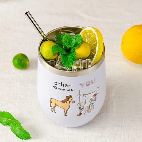 Miniatura 6 de Crisky Regalos de cumpleaños número 40 para mujeres amigas, regalos de cumpleaños 40 para mujeres, vaso de vino de unicornio divertido de 12 onzas
