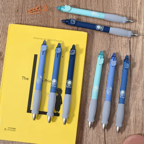 Miniatura 7 de BAYTORY 8 piezas de lindos bolígrafos de gel retráctiles y borrables, bolígrafo de tinta azul y negra con borrador transparente, escritura suave