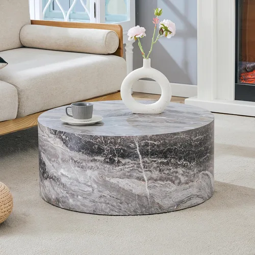 Miniatura 13 de WILLIAMSPACE Mesa auxiliar redonda de 15.7 pulgadas para sala de estar, moderna mesa auxiliar de madera circular de tambor pequeña para espacios