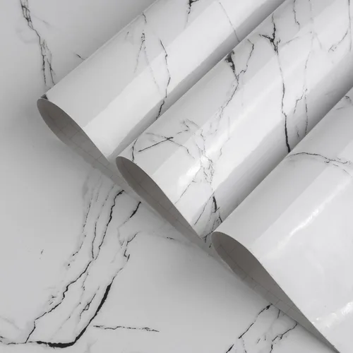 TOTIO Papel de Contacto de Mármol Blanco Papel Pintado Texturizado de Granito Blanco Papel de Contacto de Encimera de Despegar y Pegar Papel