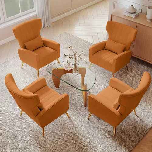 Miniatura 9 de Nebuaegis Silla decorativa de terciopelo con respaldo alado para sala de estar, sillón de respaldo alto con patas doradas, almohada lumbar, sofá