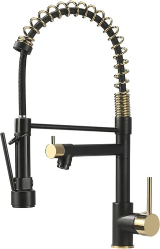 Miniatura 13 de Grifo de cocina negro mate con rociador, AIMADI - Grifo de cocina comercial, de una sola manija, con rociador desplegable de un solo orificio