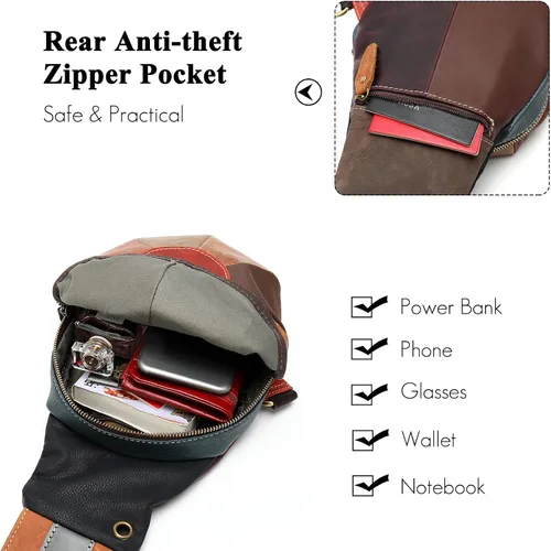 Miniatura 5 de FANDARE Mochila bandolera de cuero genuino de retazos para mujer, bolsa cruzada para mujer