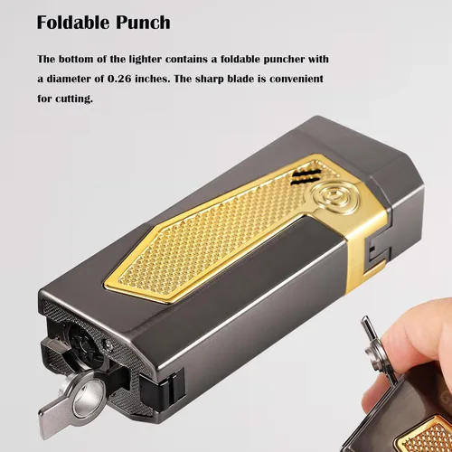 Miniatura 3 de Encendedor de llama de chorro de 4 antorchas, encendedor de butano, recargable y ajustable, encendedor de llama de butano triple resistente al
