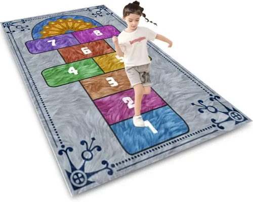 Hopscotch - Alfombra infantil para sala de juegos, divertida alfombra educativa y alfombras de área, alfombra antideslizante de aprendizaje de