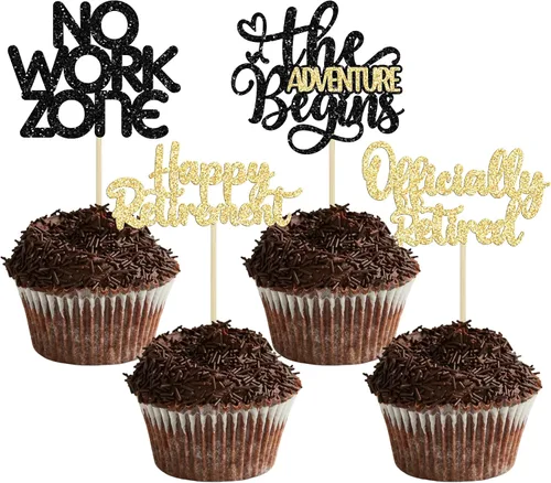 Miniatura 9 de 24 adornos para cupcakes de jubilación oficialmente jubilados sin zona de trabajo Adventure Begins Cupcake Pick Decoraciones tema de jubilación