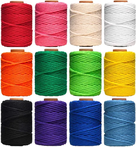 HULISEN Cordón de macramé de 1/64 pulgadas x 396 yardas, 12 rollos de cuerda de macramé de 4 hebras de colores, cuerda de algodón colorida para