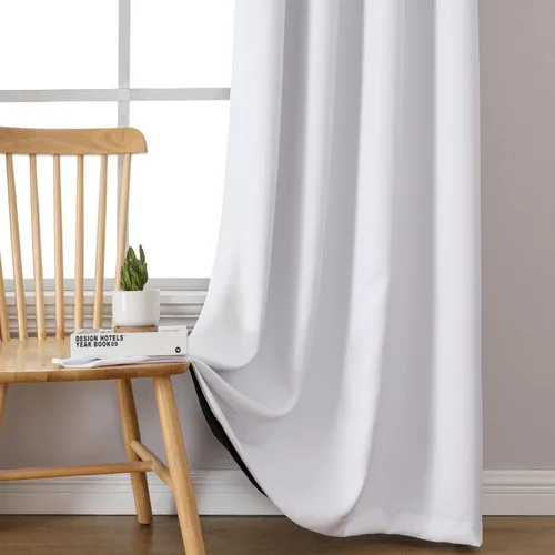 Miniatura 6 de ChrisDowa - Cortinas 100% opacas, blancas, para dormitorio, con forro negro, 2 capas gruesas, aislamiento térmico y ojales, juego de 2