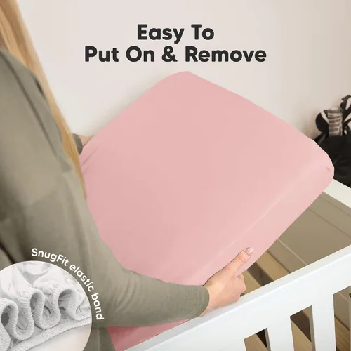 Miniatura 6 de KeaBabies Paquete de 2 sábanas orgánicas para cuna para niños y niñas, sábana bajera ajustable de 52 x 28 pulgadas, funda de algodón de jersey Rosa
