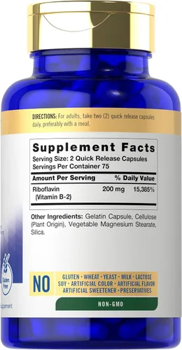 Miniatura 2 de Carlyle Vitamina B2 200 mg 150 unidades Riboflavina Suplemento esencial sin OMG y sin gluten