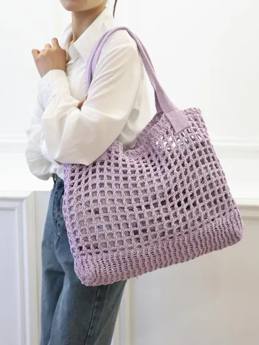 Miniatura 8 de ENBEI Bolsos grandes de playa para mujer, bolsos de hombro, bolso de punto, bolso de mano estético para playa de ganchillo, lindo bolso de mano