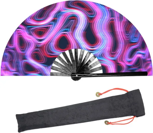 Ventilador de mano plegable grande para mujeres/hombres, chino/japonés con bambú y tela de nailon, para actuaciones, decoraciones, bailes, fiestas