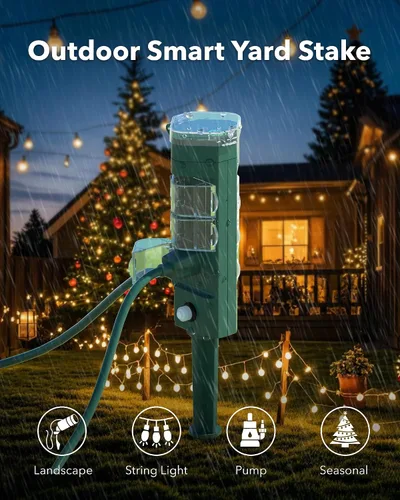 Miniatura 5 de HBN Enchufe inteligente para exteriores impermeable con 6 tomas, temporizador de estaca de alimentación WiFi de 6 pies, temporizador de salida al