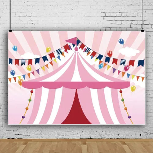Miniatura 3 de Yeele Tiendas de campaña de circo rosa de 10 x 6.5 pies, telón de fondo para fiesta temática de carnaval, carrusel de fondo, fotografía, niña