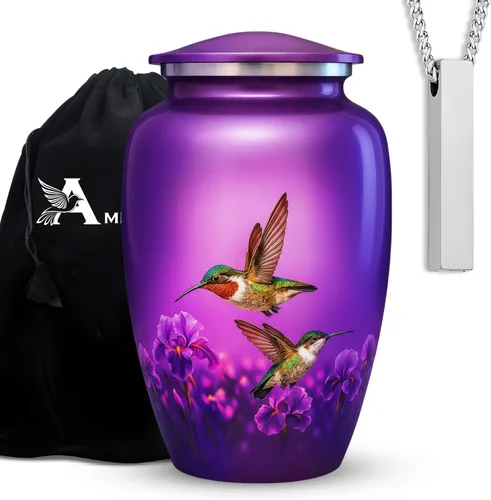 Miniatura 8 de Juego de 6 urnas funerarias decorativas de colibrí para cenizas de adultos hombres y mujeres, incluye 1 urna grande con 4 urnas conmemorativas