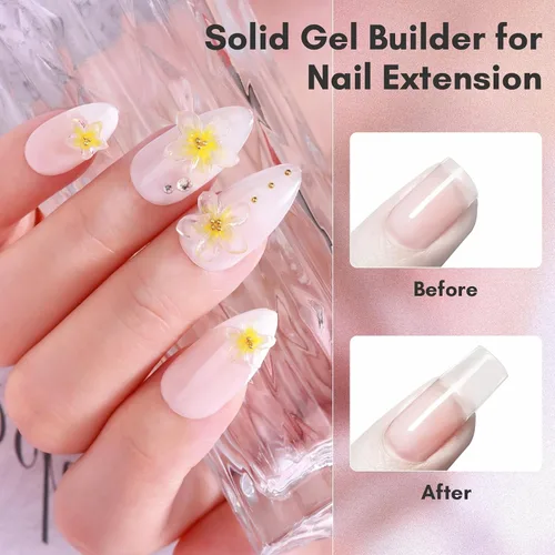 Miniatura 6 de Makartt Arte de uñas de gel 3D: 4 en 1 constructor de gel sólido transparente para extensión, pegamento de uñas UV para uñas acrílicas, diamantes