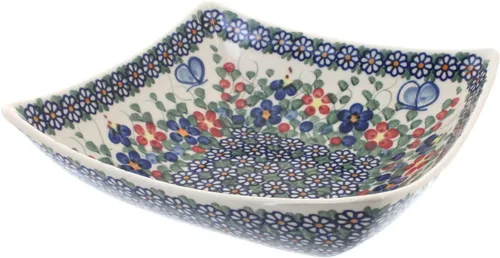 Miniatura 10 de Blue Rose Polish Pottery – Plato cuadrado Atlantis amarillo – 8 x 8 pulgadas – Hermoso cuenco para servir para ocasiones especiales, cenas o comidas
