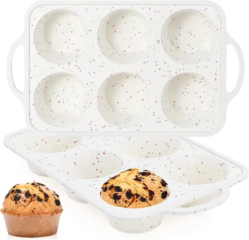 Miniatura 10 de FUNBAKY Moldes de silicona para magdalenas para hornear, marco reforzado de metal, 12 tazas, molde de cupcakes de tamaño regular, antiadherente