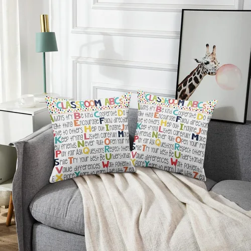 Miniatura 6 de Juego de 2 fundas de almohada de lino para aula, fundas de almohada decorativas de educación ABC, fundas de almohada decorativas para decoración