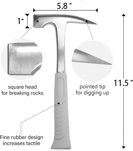 Miniatura 4 de INCLY Kit de 7 martillos de geología, con martillo de 22 onzas y 3 cinceles de excavación para caza de rocas, herramienta de equipo de minería