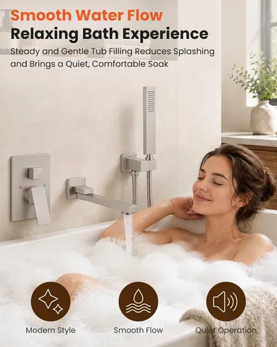 Miniatura 6 de gotonovo - Grifo de bañera montado en la pared con rociador de mano, juego de grifo de ducha giratorio de 180°, sistema de ducha de baño de una sola
