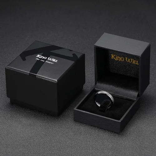 Miniatura 122 de King Will Anillo de boda de tungsteno para hombre, disponible en 15/64 a 25/64 de pulgada (6 a 10 mm), negro/plata, acabado mate, borde pulido