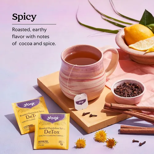 Miniatura 5 de Yogi Destox de especias de diente de león tostado con té, 16 bolsas por paquete (4 paquetes), té orgánico DeTox, incluye raíz de diente de león