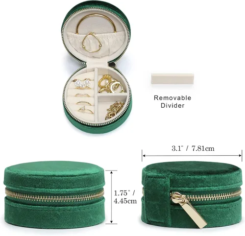 Miniatura 81 de BLUTETE Joyero de viaje organizador de terciopelo con anillos de espejo, aretes, collares, caja organizadora de almacenamiento (negro)