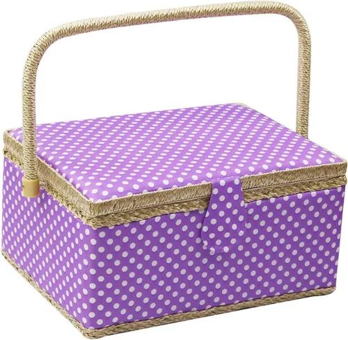Cesta de costura grande con accesorios, caja organizadora de costura de madera para suministros de costura y almacenamiento de herramientas de Morado