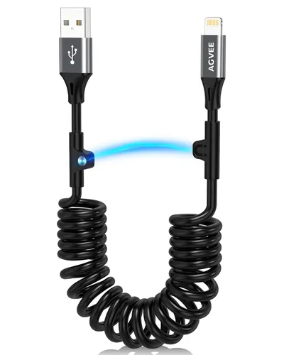 Miniatura 18 de AGVEE Cable de carga corto USB a USB-C en espiral de 1.5 pies [certificado USB-IF] Cable de carga rápida de 3 A en el automóvil para iPhone 17/16/15