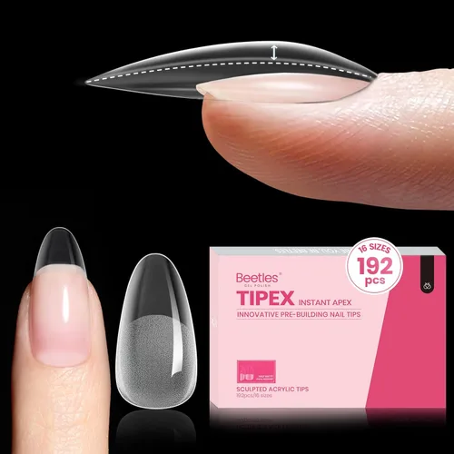Miniatura 28 de Beetles Tipex - Uñas postizas con ápice instantáneo, 192 uñas, preconstruidas y pregrabadas, largas, cuadradas, fuertes y gruesas, uñas postizas a