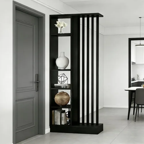 Miniatura 8 de Divisor de pared de habitación con estantes, pantalla de división de entrada de piso a techo, divisor de habitación independiente con estante