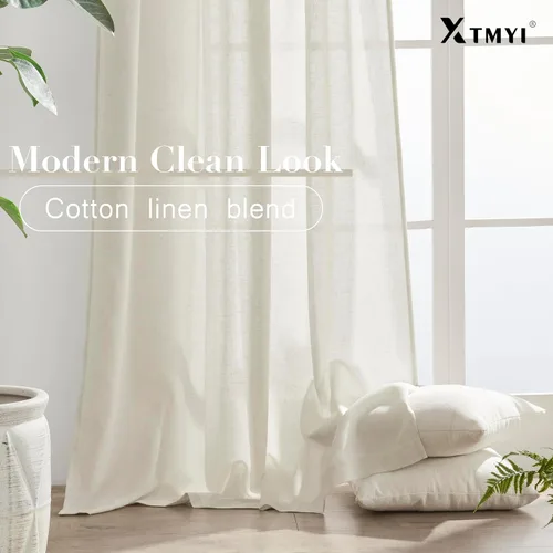 Miniatura 3 de XTMYI - Cortinas transparentes de 54 pulgadas de largo, juego de 2 paneles para baño, cortinas cortas de lino y algodón con semi privacidad