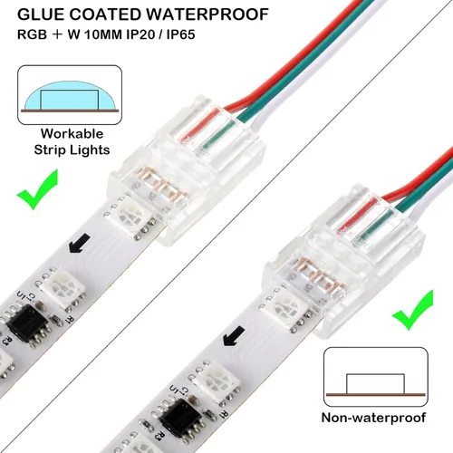 Miniatura 6 de Flutesan 20 piezas 3 pines 10mm conectores de tira de luz LED sin soldadura, conectores de iluminación de pista transparente para tira de luz RGB