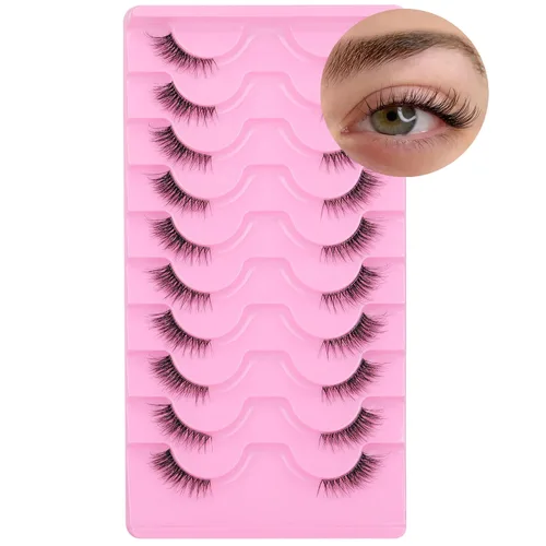 Miniatura 11 de FANXITON - Pestañas postizas de aspecto natural, 10 mm, pestañas cortas de ojo de gato esponjosas, pestañas postizas 3D suaves de visón sintético