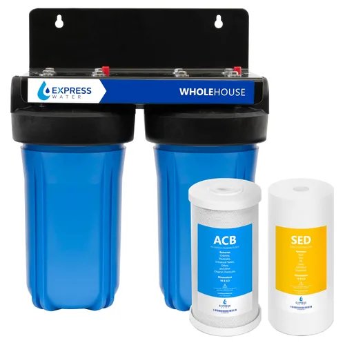 Miniatura 7 de Express Water - Sistema de filtro de agua para toda la casa - Sistema de filtración de agua de 2 etapas - Filtros de sedimentos y KDF - Reduce