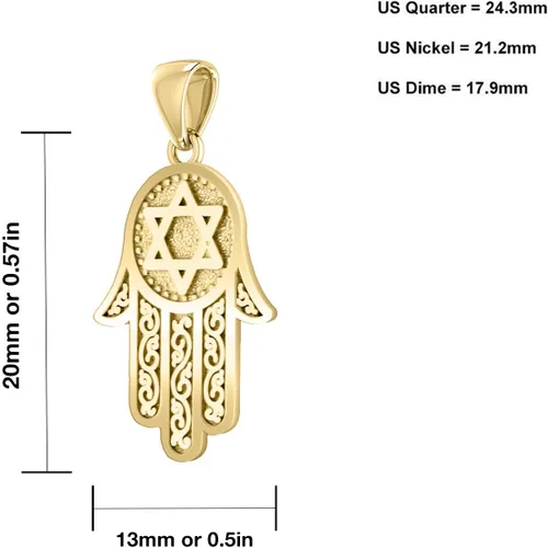 Miniatura 3 de Colgante de oro amarillo de 14 quilates para mujer, mano de Hamsa y estrella de David, 0.787 in, Metal