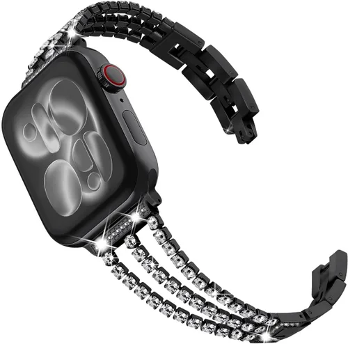 FULLIFE Bling Correa de eslabones de metal compatible con bandas de Apple Watch para mujeres, correa de acero con cristales de diamante para Apple
