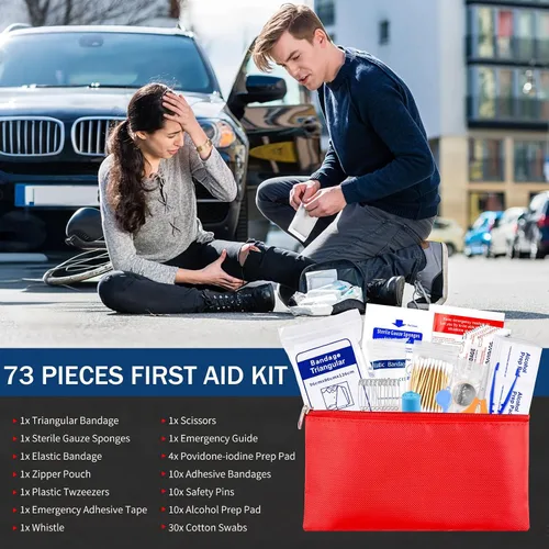Miniatura 6 de XOOL Kit de emergencia para automóvil con cables de puente, kit de primeros auxilios, correa de remolque y juego de herramientas – Kit de seguridad