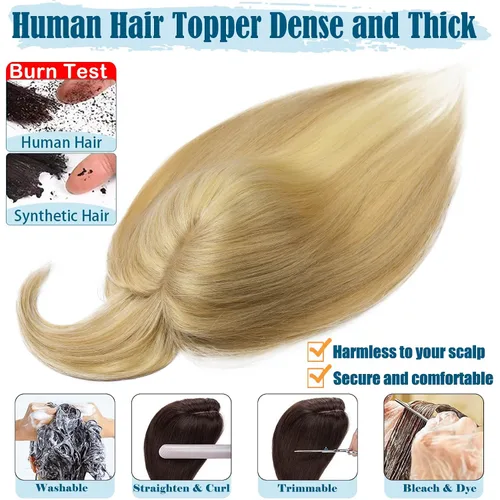 Miniatura 3 de JGS1996 Toppers de cabello humano real para mujer, con flequillo, pelucas de cabello humano 100% Remy, piezas de cabello para adelgazar