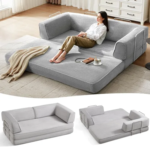 LINSY HOME Sofá cama convertible de 79 pulgadas, sofá cama plegable de compresión, sofá cama plegable de pana para sala de estar y dormitorio, sofá