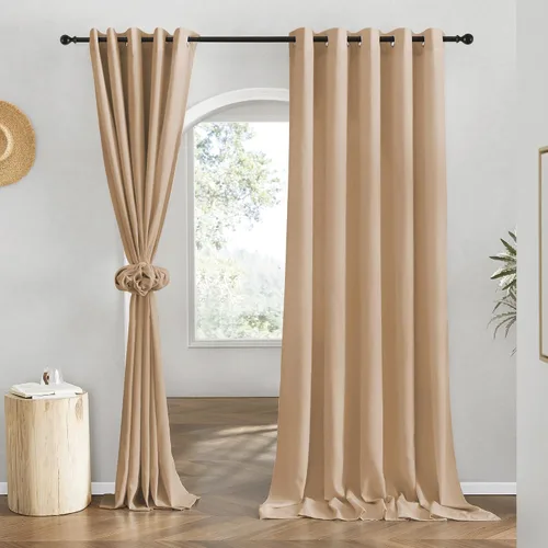 Miniatura 83 de NICETOWN Cortinas de lino natural con textura de lino para dormitorio, mezcla de lino rústica con ojales en la parte superior, semitransparentes