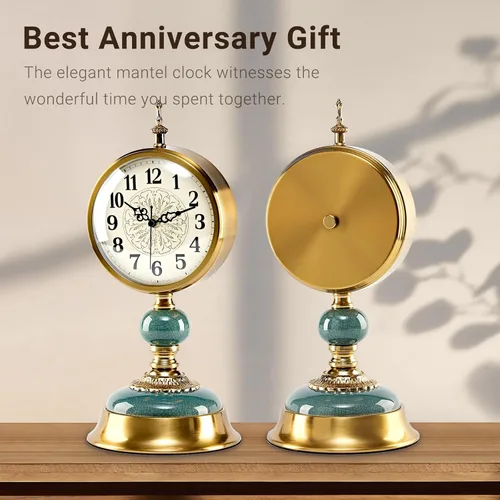 Miniatura 3 de Reloj de mesa vintage de 6 pulgadas, reloj de escritorio antiguo, reloj de aniversario retro con cuerpo de metal y cerámica, relojes de mesa