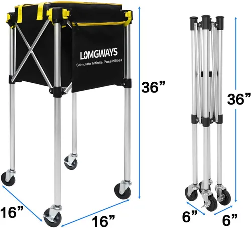 Miniatura 2 de Pickleball Tennis Ball Hopper-Foldable Lightweight Tennis Cart Holds 180 Tennis/160 Pickleballs with Removable Bag,Wheels,Side Pocket for