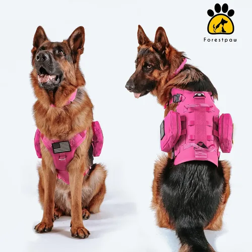 Miniatura 8 de Forestpaw Arnés táctico rosa para perros grandes, collar táctico para perro con correa elástica, arnés militar para perro sin tirones para Rosa